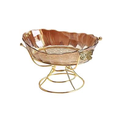 China 1 Layer Sustainable Luxury High Quality Nordic Simple Fruit Decorative Dish For Tableware Decor With Metal Base for sale