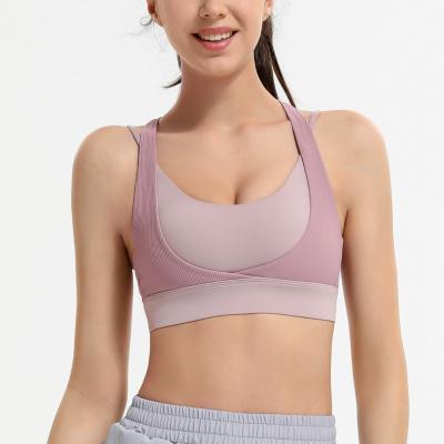 China High Impact Breathable Sports Bra Crop Top Breathable Push Up Sports Bra Top Fitness Ribbed Sports Bra for sale