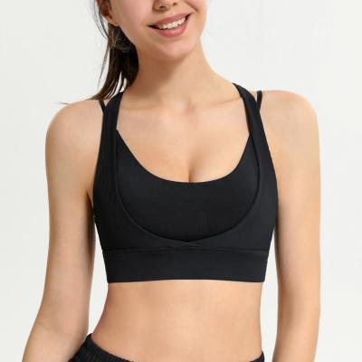 China Breathable High Quality Black Push Up Sports Bra Crop Top Ribbed Sports Bra Top Fitness Sports Bra Wholesalers for sale