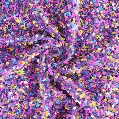 China [Sequin Fabric] Viable Light Purple Luxury 4 Way Stretch Embroidery Velvet Sequin Fabric for sale