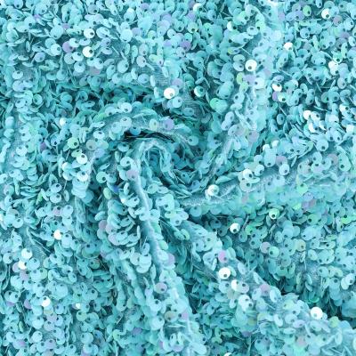 China [Sequin Fabric] Viable Light Green Luxury 4 Way Stretch Embroidery Velvet Sequin Fabric for sale