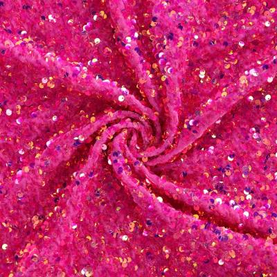 China [Sequin Fabric] Viable Red Luxury 4 Way Stretch Embroidery Velvet Sequin Fabric for sale