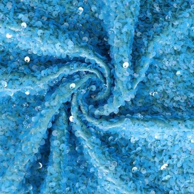 China Luxury 4 Way Stretch Embroidery Velvet Sequin Fabric [Sustainable Sequin Fabric Blue] for sale