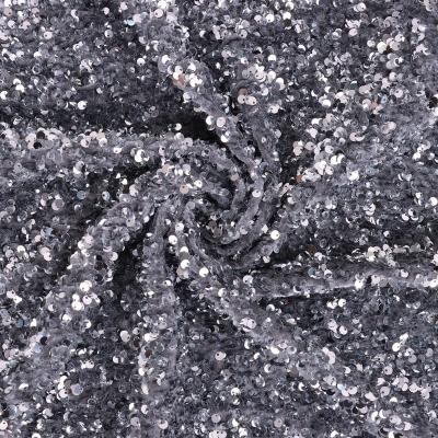 China Luxury 4 Way Stretch Embroidery Velvet Sequin Fabric [Sustainable Fabric Silver Sequin] for sale