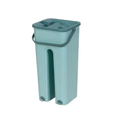 China 2022 New Sustainable Freestanding Hand-Washing Mop Lazy Self-Tightening Flat Mop Bucket With Two Mopheads for sale