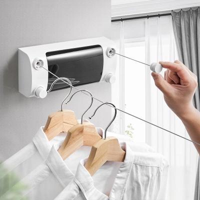 China Modern Hotel Wall Mounted Drying Rack Stainless Steel Double Wire Rope Retractable Clothesline for sale