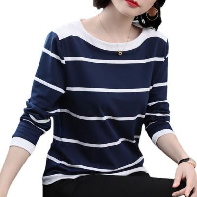 China New Anti-Shrink Long T-shirt Women Fashion Lattice Long Sleeve Casual Custom Cotton Western T-shirt Dress Clothing for sale