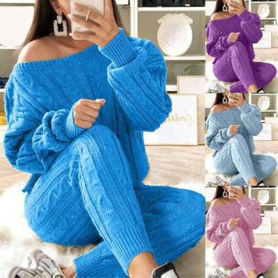 China Anti-wrinkle Autumn Women 2 Piece Set Tracksuit Sweater Outfit Ladies O Neck Pullover Top Pant Suit Knitted Sweater Set Women for sale