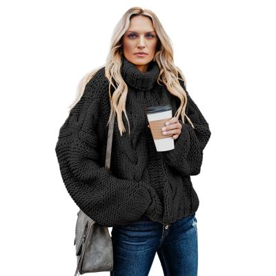 China Custom Anti-wrinkle OEM Women's Cable Knit Turtle Neck Sweater Casual Thick Long Sleeve Tops Pullover for sale