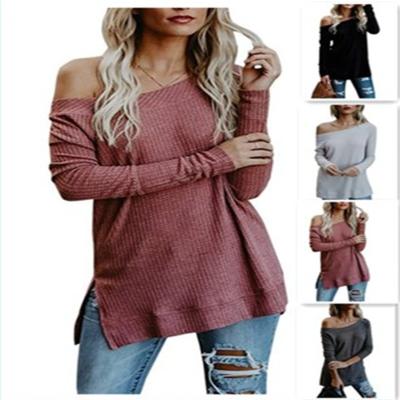 China Anti-Wrinkle Side Slush One Shoulder Off Shoulder Tops For Women Knitted Sweater Long Slouchy Sweatshirt Loose Pullover for sale