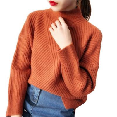 China 2021 new Anti-wrinkle sweater women's sweater women's loose round neck diagonal stripe women's casual wear for sale