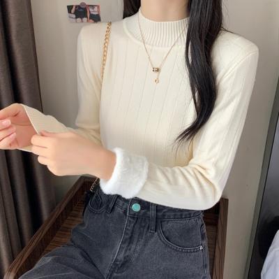 China Anti-wrinkle 2021 autumn and winter new mink thickened sweater women's sweater plush sweater base shirt long sleeve high collar half for sale