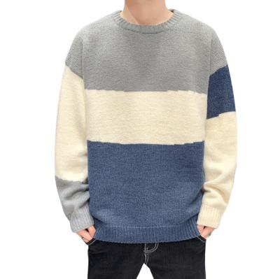 China 2021 autumn and winter men's Anti-wrinkle around neck sweater casual loose top fashion Korean colorimetric pullover sweater for sale