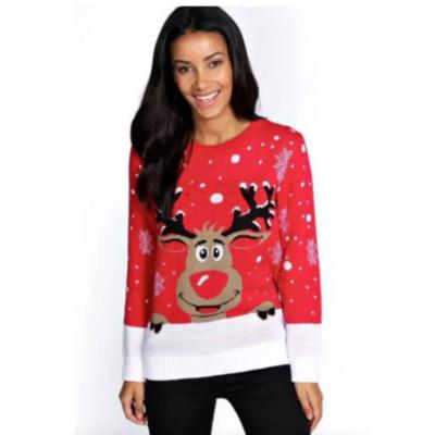 China Anti-wrinkle European and American border Christmas deer jacquard sweater factory direct sales of autumn and winter new women's sweater for sale