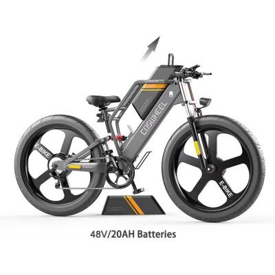 China Wholesale ebike T26 48v 15ah electric mountain bike Eu warehouse 750W 7 speed aluminum alloy COSWHEEL full suspension fat tire for sale