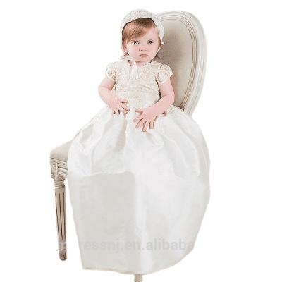 China Short Sleeve Babies Embroidered Christening Baptism Gown Formal Party Dresses With Hat for sale