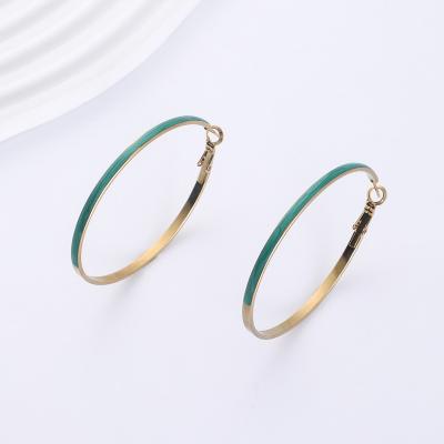 China New TRENDY 14K Gold Stainless Steel Earrings Set Green Chandelier Design Big Circle Drop Earrings For Women for sale