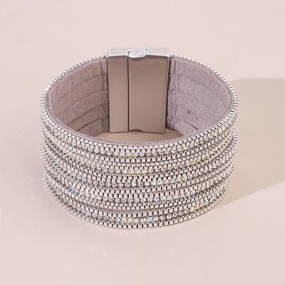 China Fashion Environmental Friendly Jewelry Silver White Party Shinning Zircon Full Macrame Leather Bracelet For Men And Women for sale