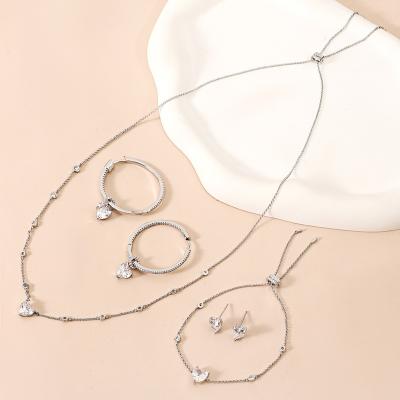 China Vintage Environmental Friendly Zirconia Hot Selling Xingting Charm Heart Jewelry Set White Necklace Two Pairs Earrings And Bracelet For Women for sale