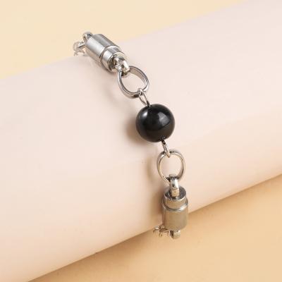 China Classic Black Stainless Steel Bead Bangle Waterproof Joint Lobster Buckle Buckle Lobster Bracelet For Unisex for sale