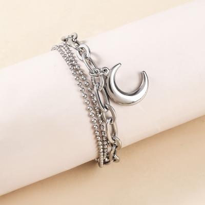 China New/Sporty Moon Accessories Bracelet Stainless Steel Casual Double Layered Thick Chain Bracelet For Men And Women Hip Hop Jewelry for sale