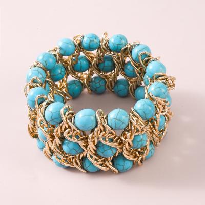 China Xingting Environmentally Friendly Smart Beaded Bracelets Copper 18k Gold Plated Artificial Turquoise Bracelets for sale