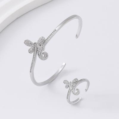 China High Quality Charm Diamond Butterfly Open Ladies Ring Bracelet Set Copper Gold Plated Link Bracelets For Latest Design for sale