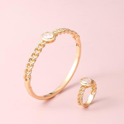 China Environmentally Friendly Fine Jewelry Charm Designer One Big Horse's Eye Zirconium Chain Bracelet Set Copper Plated Ring Bracelet For Woman for sale