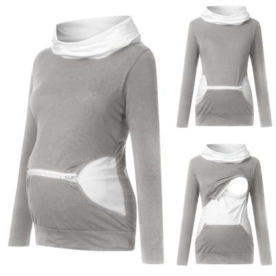 China Pregnant Woman Cotton Pullover Sweatshirt Hoodie With Kangaroo Pocket Maternity Mother for sale