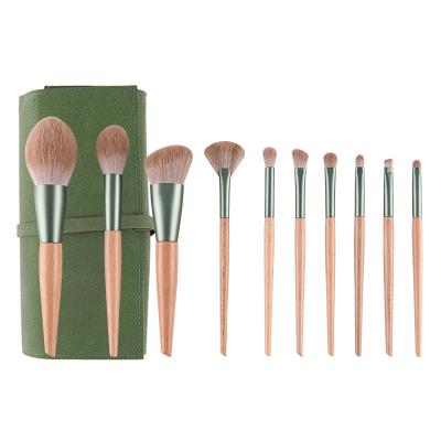 China Fan Brush 10 Pcs Wooden Handle Makeup Brush Set Eyeshadow Powder Blending Eyebrow Blush Highlighter Bar Beauty Make Up Kit Cosmetics Tool for sale