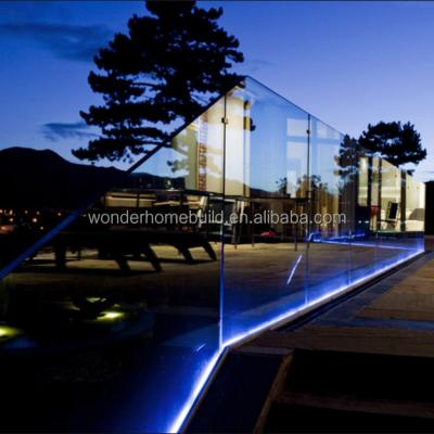 China Balcony Modern U Channel Glass Railing With Led Light for sale