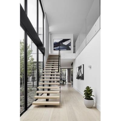 China Modern indoor modern residential steel stairs with wooden step for sale