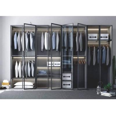 China Expandable Custom Modern Bedroom Furniture Walk In Closet Furniture With Glass Door for sale