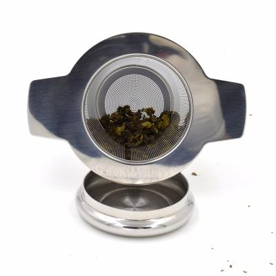 China Viable Top Tea Accessories Wholesale Loose Leaf Tea Infuser, Fine Mesh Double Handle Stainless Steel Tea Strainer with Lid for sale