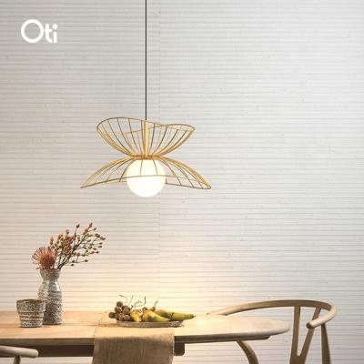 China Residential Modern Straw Hat Chandelier Wire Cage Gold Pendant Lamp For Living Room for sale