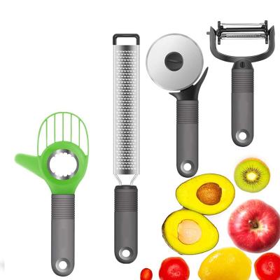 China Amazon Viable Swivel Vegetable Peeler 4-Piece Multifunctional Kitchen Utensil Set Stainless Steel Blades Silicone Handle Kitchen Tools for sale