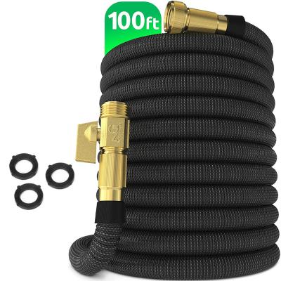 China 100FT Abrasion Resistant 30M Garden Hose Flexible and Expandable Hose Solid Brass Fittings, Double Latex Core, Lightweight Black for sale