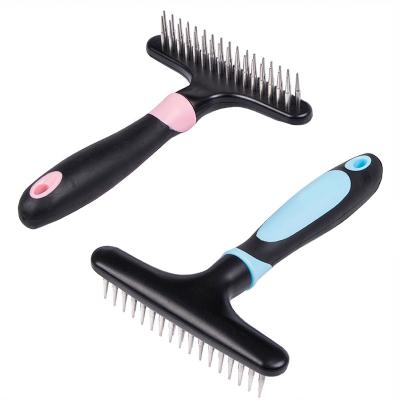 China Dog Grooming Undercoat Steel Rake Brush Comb Stocked Dematting Tool with Double Row Pins for sale