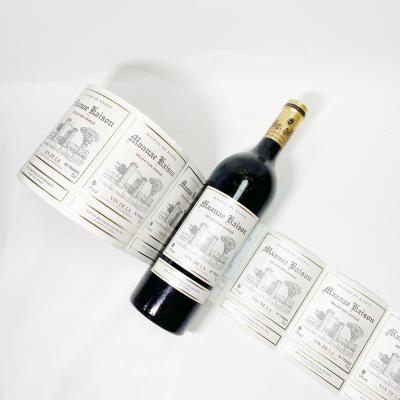 China Waterproof Custom Gold Foil Printing Sticker For Wine Glass Bottle Red Wine Label for sale