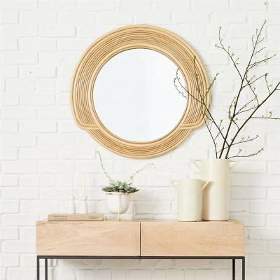 China Minimalist SWT Home Decor Natural Cane Bohemian Desert Sun Round Rattan Mirror for sale