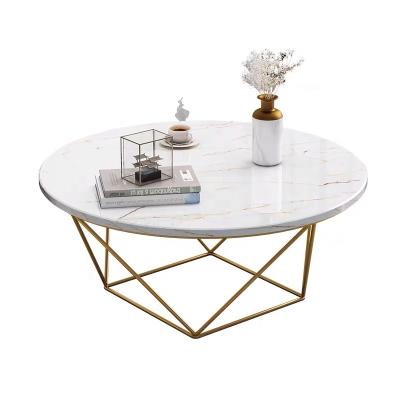 China Easy Assemble SWT Decoration Luxury Gold Round Marble Coffee Table For Living Room for sale