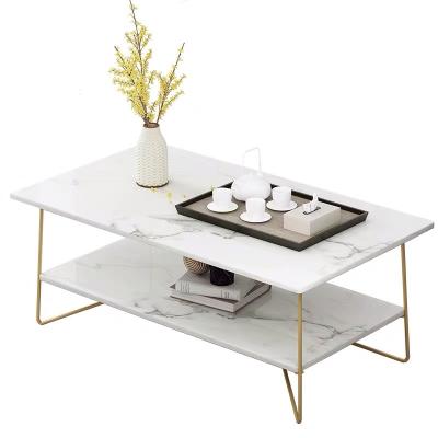 China Easy Compile SWT Gold Luxury Coffee Table Large Center Coffee Table With 2 Shelves for sale