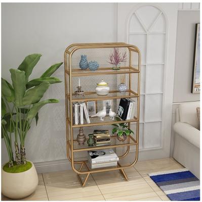 China (Size) SWT Adjustable Shelves Show Multifunctional Bookcase Gold Metal Wire Frame Shelf for sale