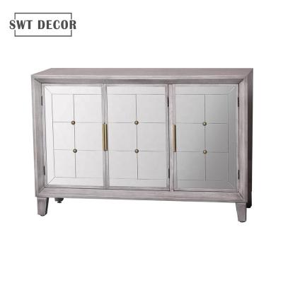 China SWT 2019 New Eco-friendly Three Door Vintage Mirror Accent Display Cabinet For Living Room for sale