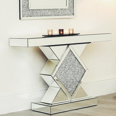 China SWT Customized Modern Hallway Mirrored Diamond Console Table For Living Crushed Room for sale