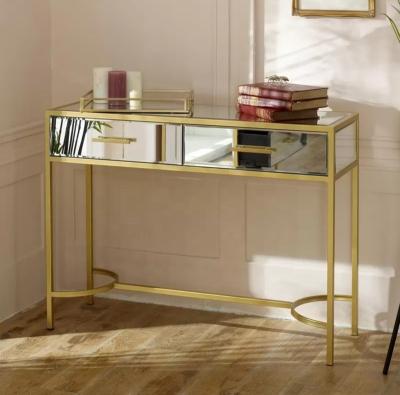 China Customized SWT Hallway Mirror Furniture Gold Antique Metal Wood Mirrored Console Table for sale