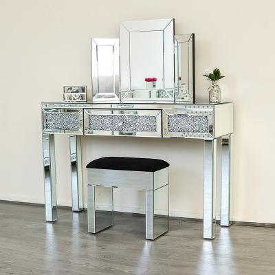 China Eco - Friendly SWT Fuzhou Furniture Crystal Mirrored Dressing Table With Mirror And Stool For Bedroom for sale