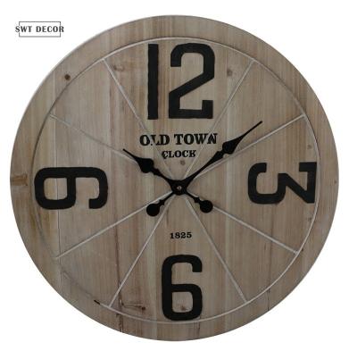 China Vintage Radio Antique Style Farmhouse SWT Rustic Wooden Wall Clock for sale