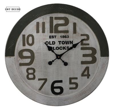 China SWT Style Vintage Antique Handmade Old Town Metal Wooden Decorative Hanging Wall Clock for sale