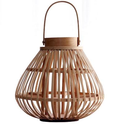 China Wholesale Home Decoration SWT Retro Design Rattan Wooden Frame Jar Lanterns Glass Candle Holder For Home Decor for sale